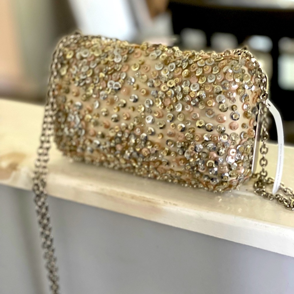 Gold hand beaded clutch purse